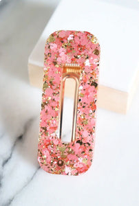 NEW Barrette rectangle paillettes roses et or