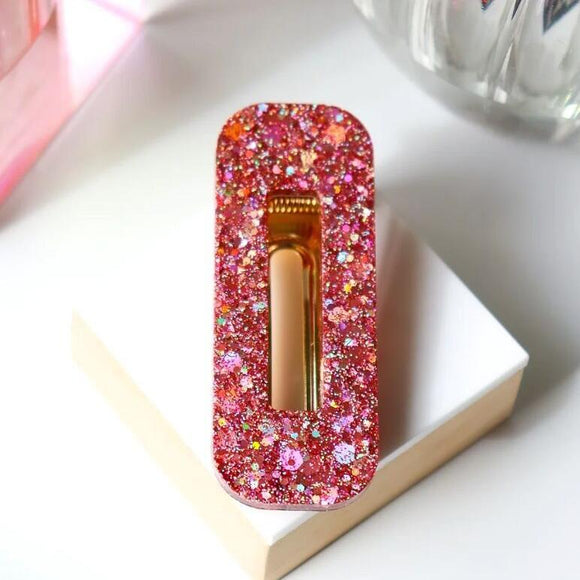 NEW Barrette rectangle paillettes peach gold