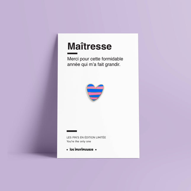 Pin's Cœur rayé bleu - Maîtresse