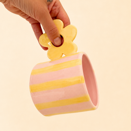 Mug rayé rose et jaune (450 ml)