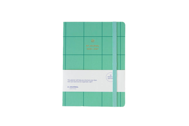 Agenda 18 mois 2026–2027 - carreaux vert menthe