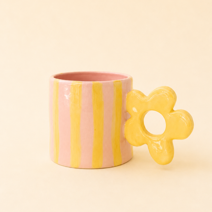 Mug rayé rose et jaune (450 ml)