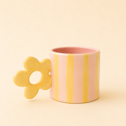 Mug rayé rose et jaune (450 ml)