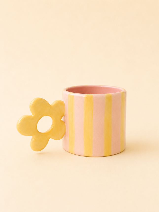 Mug rayé rose et jaune (450 ml)