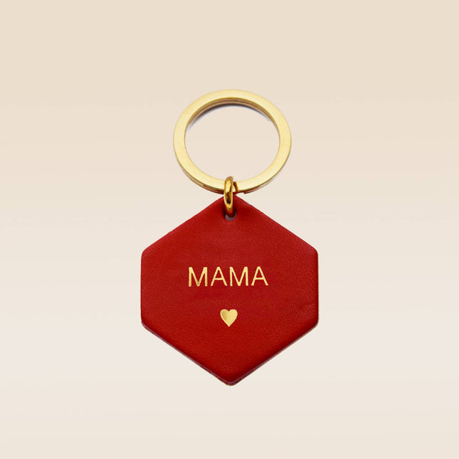 Porte-clés personnalisé en cuir rouge Mama