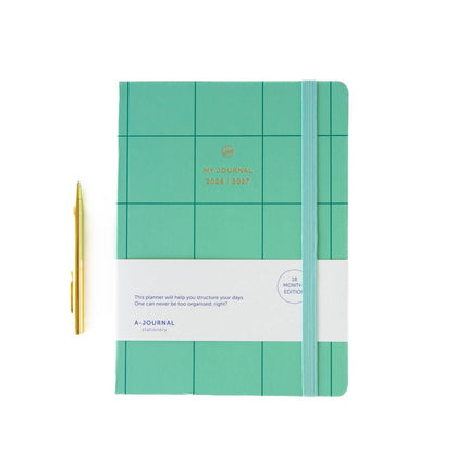 Agenda 18 mois 2026–2027 - carreaux vert menthe