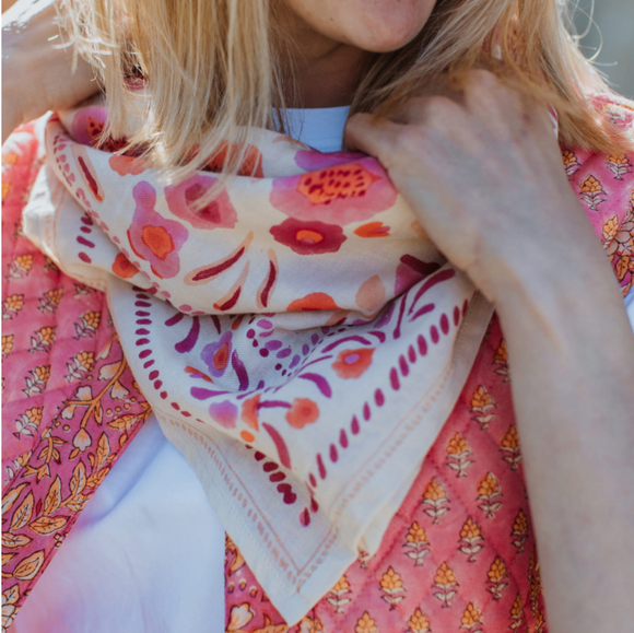 NEW Foulard en twill de coton Flower fuchsia