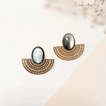 NEW Boucles d'oreilles Aztèque Nacre Grise