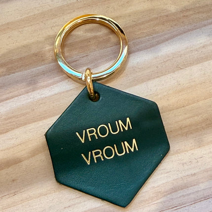 Porte-clés en cuir vert Vroum vroum