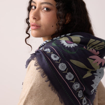 NEW Foulard Winter Bloom Bleu orage