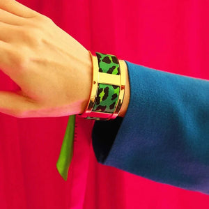 NEW Bracelet JMA - ruban Léopard vert / rose