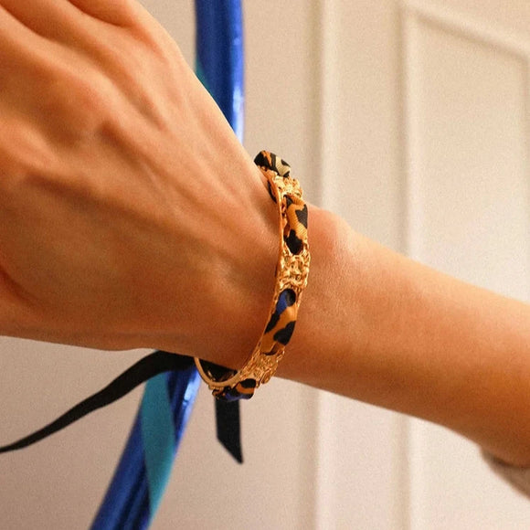 NEW Bracelet Féérie - ruban Léopard bleu / jaune