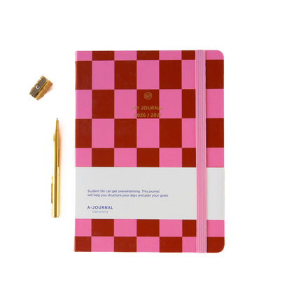 Agenda 2026-2027 - rose à carreaux
