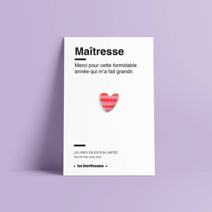 Pin's Cœur rayé bleu - Maîtresse