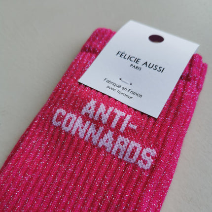 Chaussettes Anti connards - paillettes rose fluo