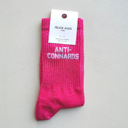 Chaussettes Anti connards - paillettes rose fluo