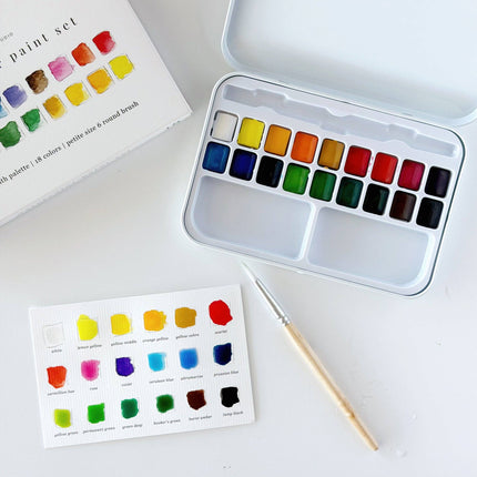 Palette d'aquarelle avec pinceau (18 couleurs)