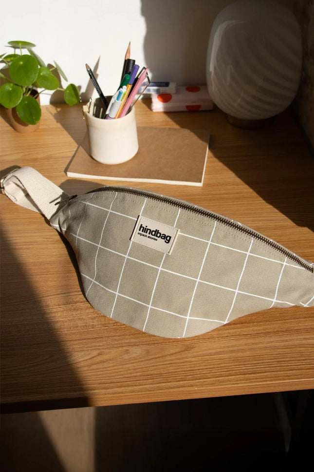 NEW Sac banane Olivia Carreaux vert argile/blanc