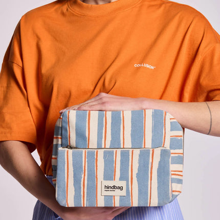 Trousse de toilette Alix Rayures orange et bleu
