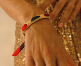 Bracelet Queen - ruban Géométrie variable rouge et framboise